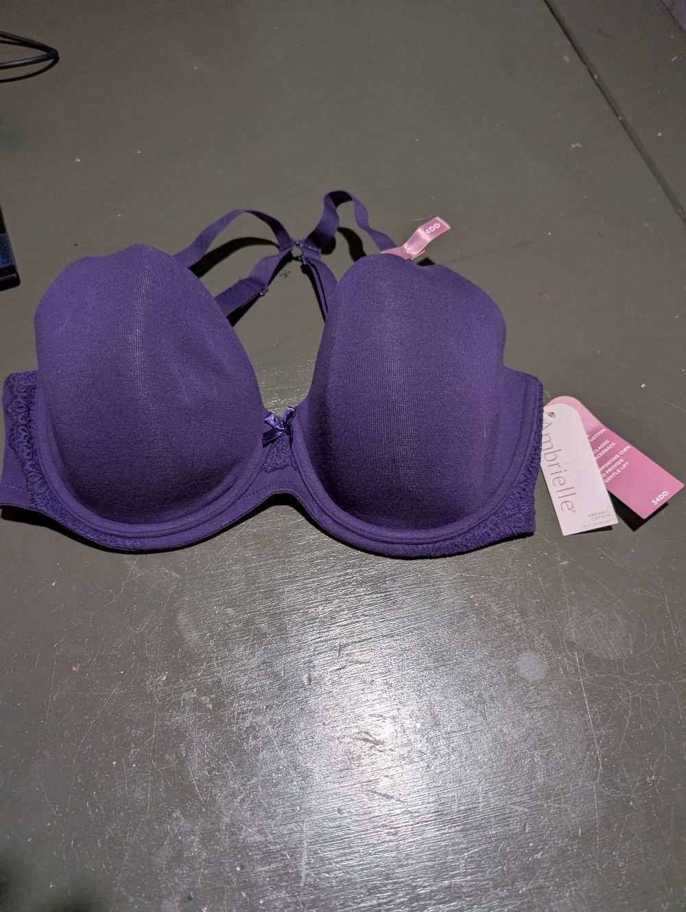 Ambrielle Organic Cotton Size 34DD NWT Purple Full Coverage Wired Bra
